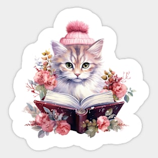 Pink Christmas Cat Sticker